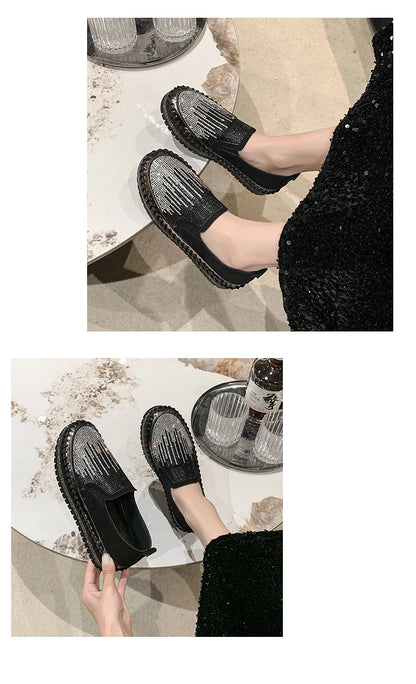 2025 New High Quality Women's Water Diamond Casual Shoes Shiny Flat Vulcanized Shoes Luxury Designer Thick Bottom Casual Shoes