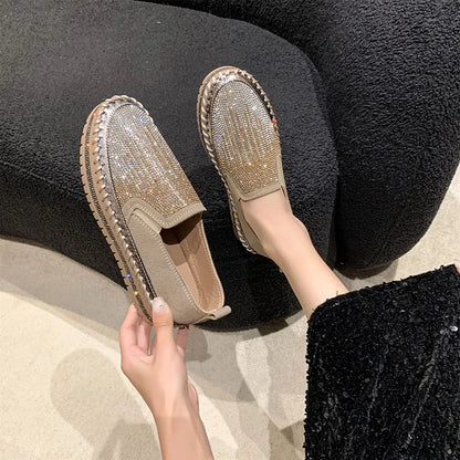 2025 New High Quality Women's Water Diamond Casual Shoes Shiny Flat Vulcanized Shoes Luxury Designer Thick Bottom Casual Shoes