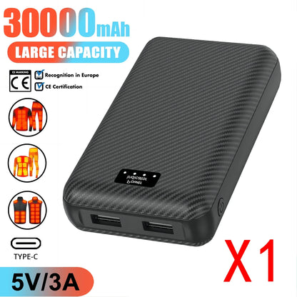 30000mAh Power Bank 5V 3A  Portable Charger Charging Power Supply Phone External Battery For Heated Vest Socks Heated Clothing