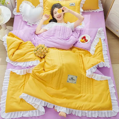 Japan Style Summer Quilt Soft Breathable Quilted Duvet Queen Skin Friendly WashableThin Comforter Lightweight Blanket