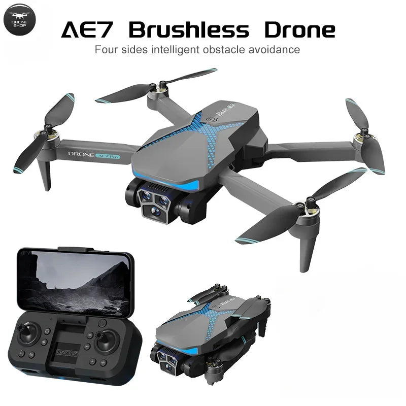 2024 New AE7 Mini Brushless Drone 8K HD Camera Drones Aerial Photography  Four Axis Aircraft Optical flow localization Rc Dron