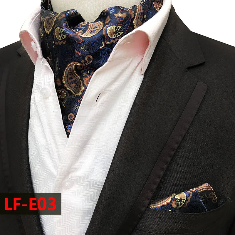 Glamour Men's Scarf Retro Jacquard Tie Cravat Neckerchief Men's Ascot Tie Hanky Suits Set Pocket Handkerchief Men Gift