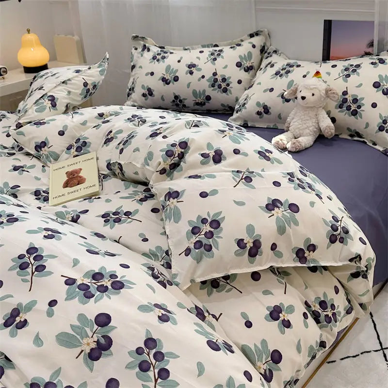 Ins Pink Flowers Bedding Set Fashion Flat Sheet Duvet Cover No Filling Pillowcase Twin Full Queen Nordic Boy Girl Bed Linen