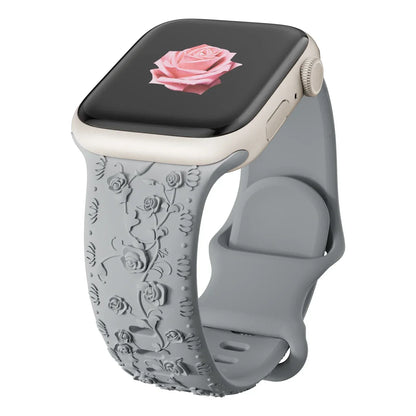 Floral Engraved Strap For Apple Watch Band 40mm 44mm 41mm 49mm 45mm 38mm 42mm silicone bracelet iwatch series 9 7 se 6 8 ultra 2