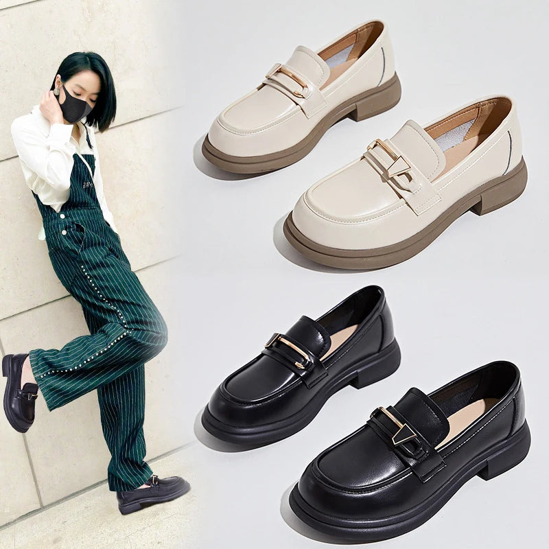 Spring Autumn Women's Shoes Female Genuine Leather Slip-on Loafers Ladies Office Work Thick Sole Shoe Ladies Casual Penny Loafer