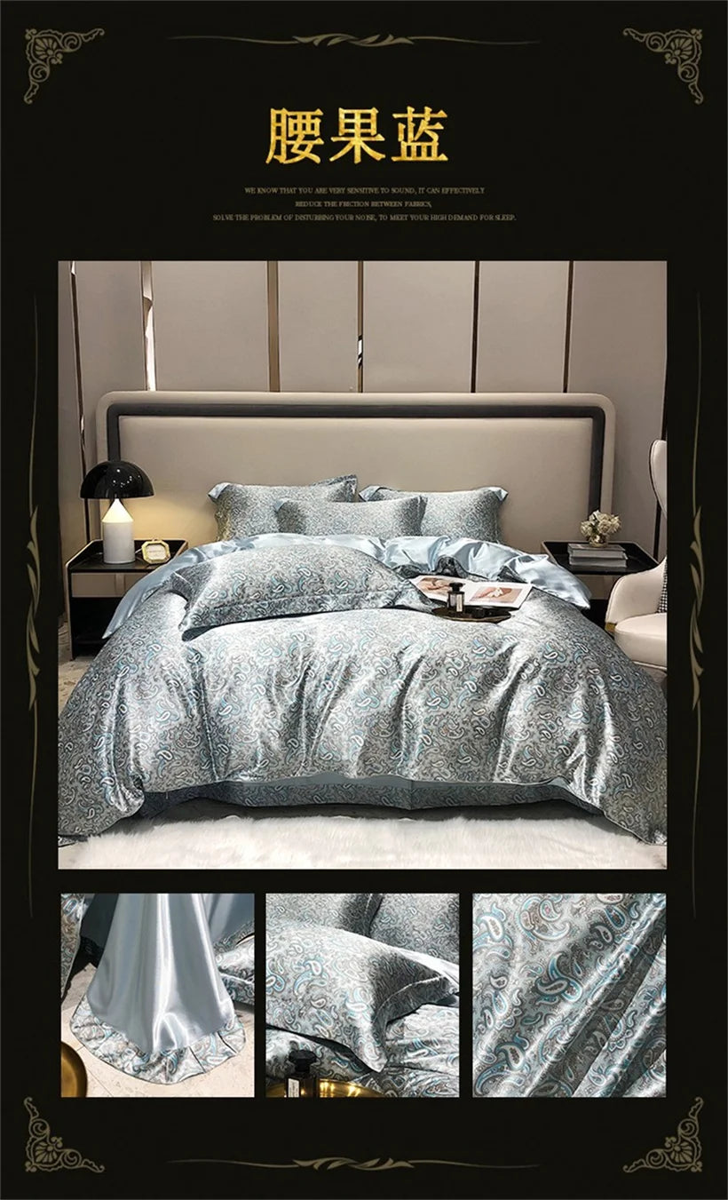 Blend Mulberry Silk 4 Pieces Bedding Set, 1PC Duvet Cover, 1PC Bed Sheet, 2PCS Pillowcases, Luxury Home Textiles Bedclothes