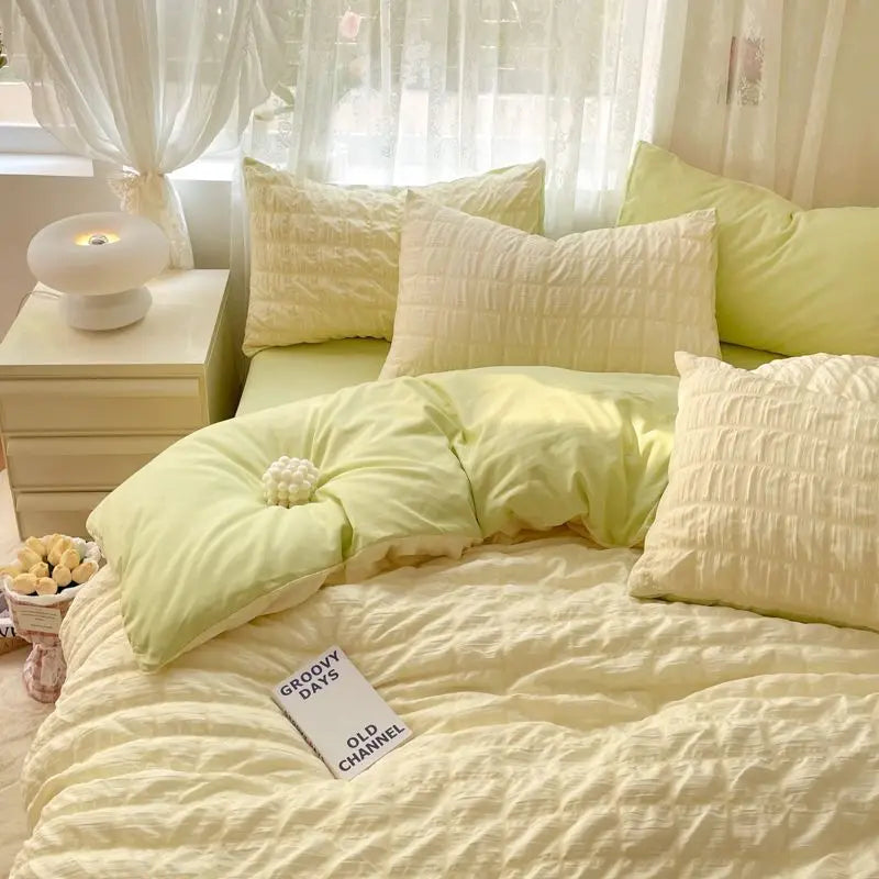 Luxury White Ruffled Seersucker Duvet Cover Soft Solid Color Bedding Set With Bed Sheet Pillowcases Single Queen King Size