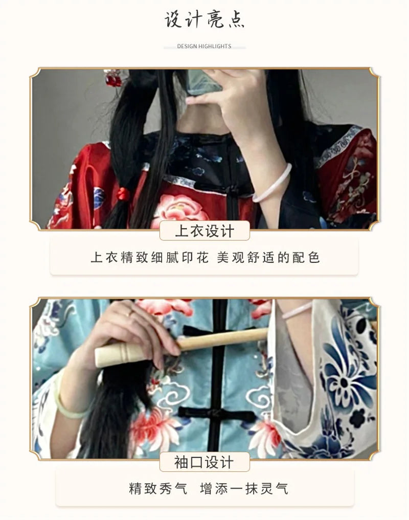 Original Qing Han Women Restoration Hanfu Double breasted Ethnic Clothing Heavy Industry Printed Horse Face New Qing Dynasty Set