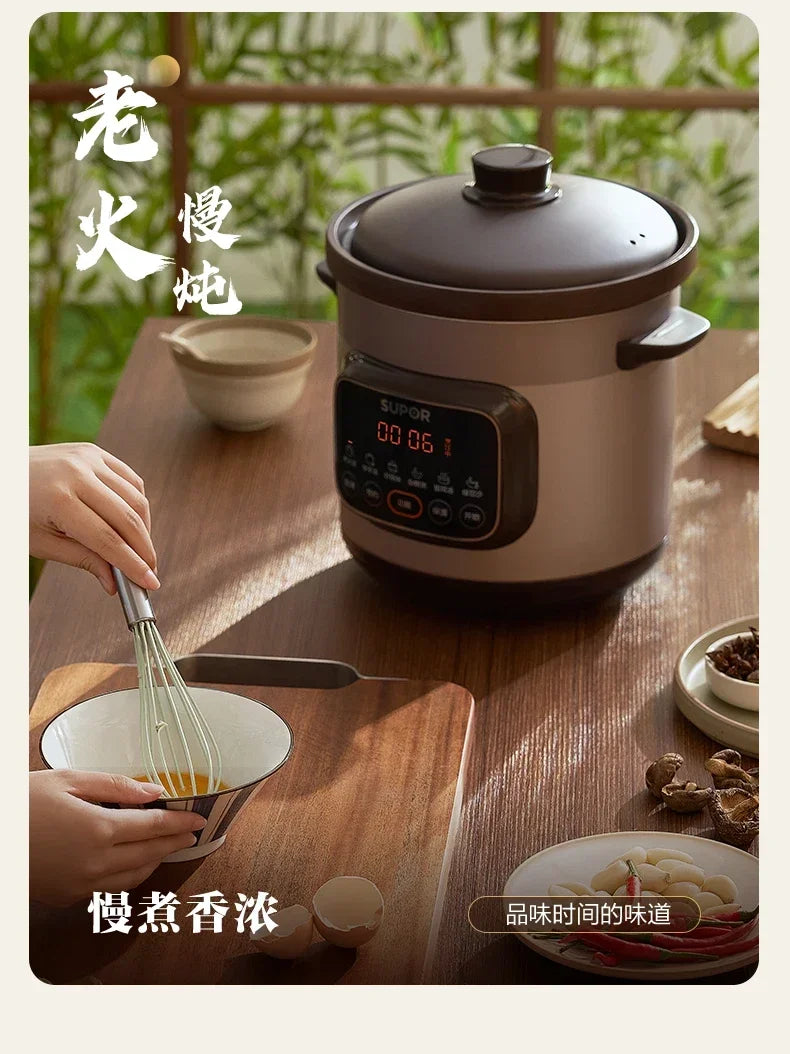 Electric Stew Pot - Household, Purple Clay, Ceramic, Porridge, Fully Automatic Appliance.