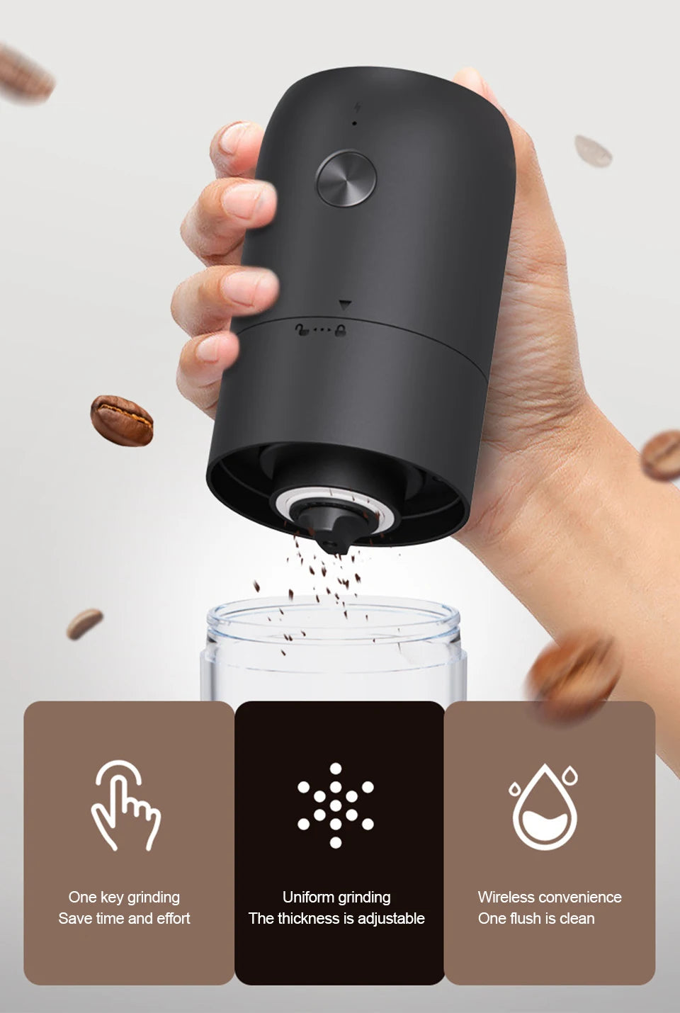 Wireless Electric Coffee Grinder Machine Type-C Charging Portable Coffee Bean Mill Coarse Grains Spice Herb Crusher Kitchen Tool