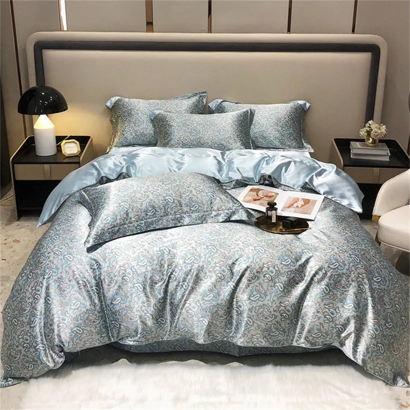 Blend Mulberry Silk 4 Pieces Bedding Set, 1PC Duvet Cover, 1PC Bed Sheet, 2PCS Pillowcases, Luxury Home Textiles Bedclothes