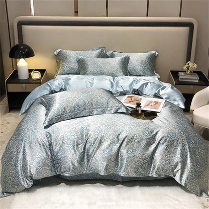 Blend Mulberry Silk 4 Pieces Bedding Set, 1PC Duvet Cover, 1PC Bed Sheet, 2PCS Pillowcases, Luxury Home Textiles Bedclothes