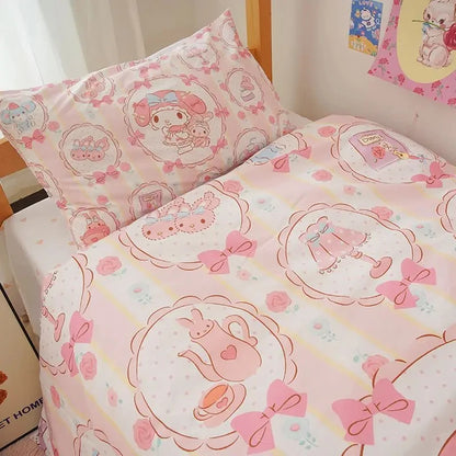 Kawaii Duvet Cover Sanrio Anime Cartoon MY Melody Cinnamoroll Kuromi Comforter Cover Bedding Set Children Girl Women Bed Decor