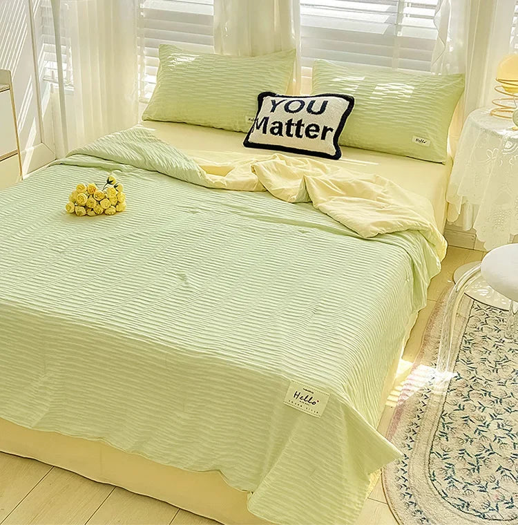 Summer quilt, bubble wash cotton color block bed sheet summer quilt, double bed cooling blanket, air conditioning quilt