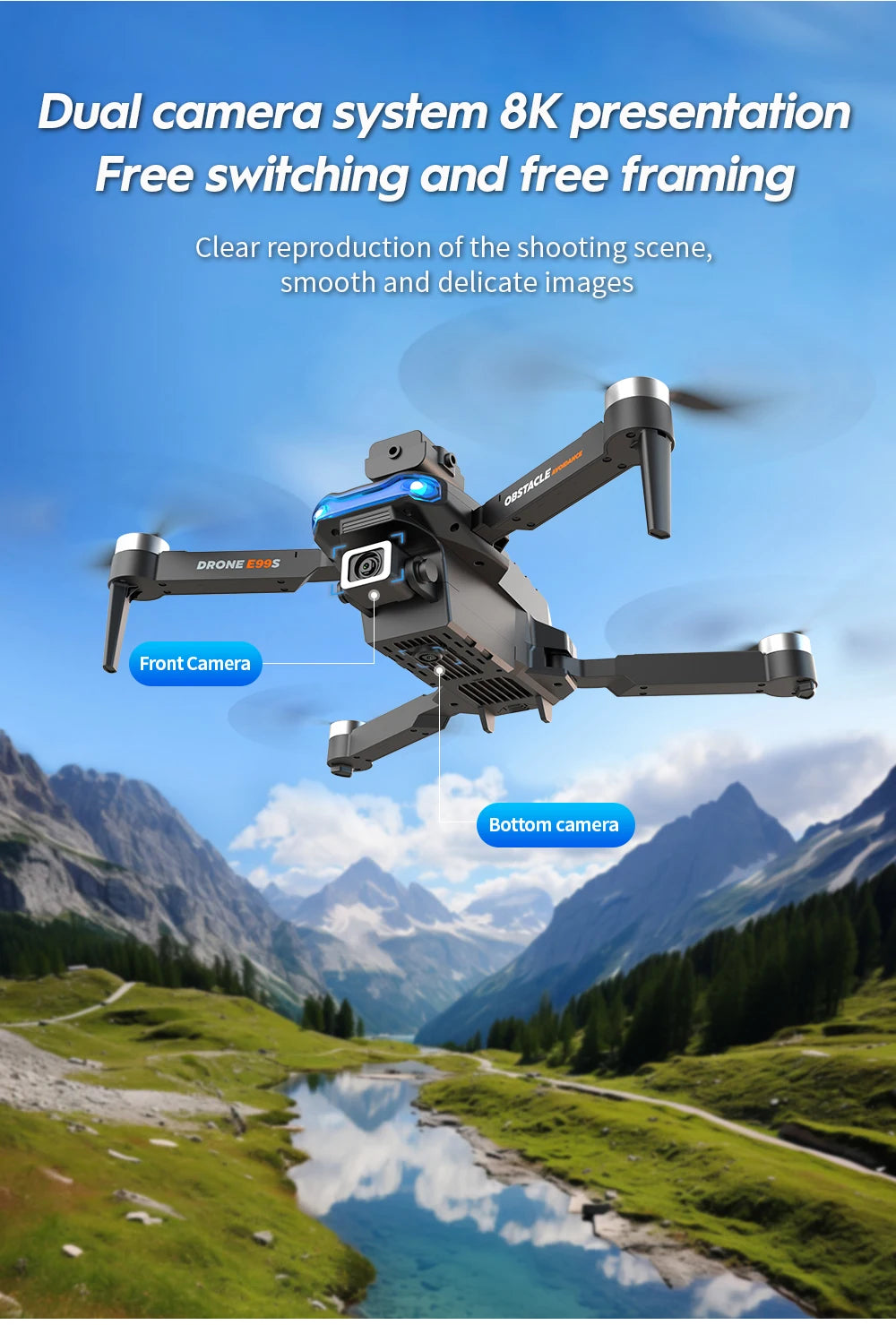 2024 New E99S Brushless Drone 8K HD Dual Camera Aerial Photography ObstacleA Voidance Flow Positioning Remote-Controlled Dron