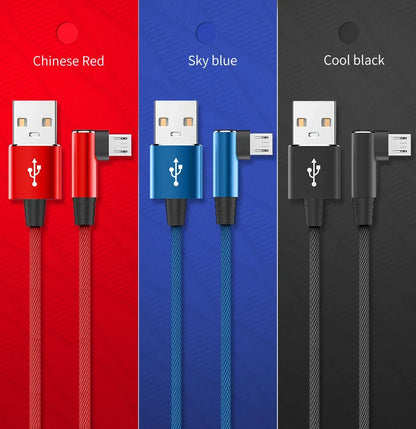 USB Micro Cable 3A 90 Degree Elbow Data Cable Charger Cord for Samsung Xiaomi Mobile Phone Accessories Fast Charging Usb Cable