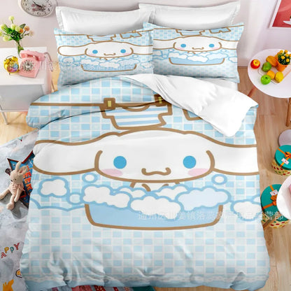 Cartoon Sanrio Duvet Cover Set Kawaii Cinnamoroll Quilt Cover Pillowcase Set Kids Girls Comfortable Bed Set Full Twin King Size