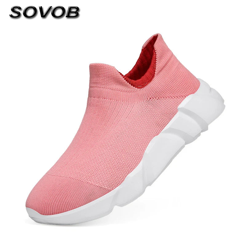 New Pink Women's Casual Sneakers Large Size 36-42 Comfort Breathable Socks Shoes For Women Slip-On Platform Loafer Shoes Womens