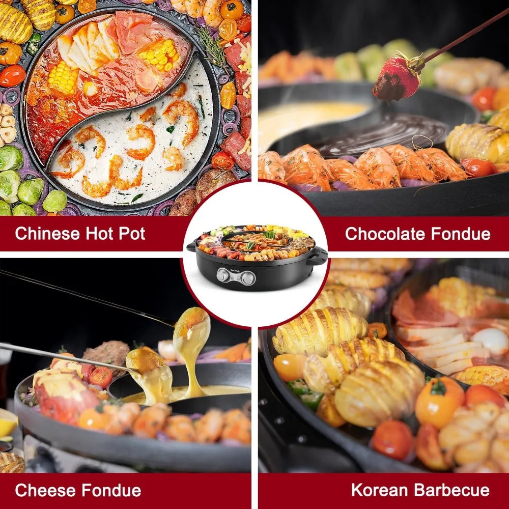 DUO Electric Smokeless Grill and Hot Pot, With Separable Cooking Plate, Deluxe Combo of 1 Recipe Book