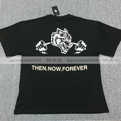 US FOR * VER Wolf Head Barbell Short Sleeve Men's and Women's Loose Silhouette Pure Cotton Sports and Casual T-shirt