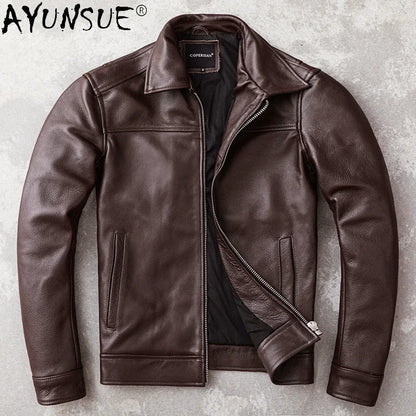 AYUNSUE Men's Real Cowhide jackets Genuine Leather Jacket Men Clothing Autumn Coat Mens Clothes jaqueta couro legítimo masculino