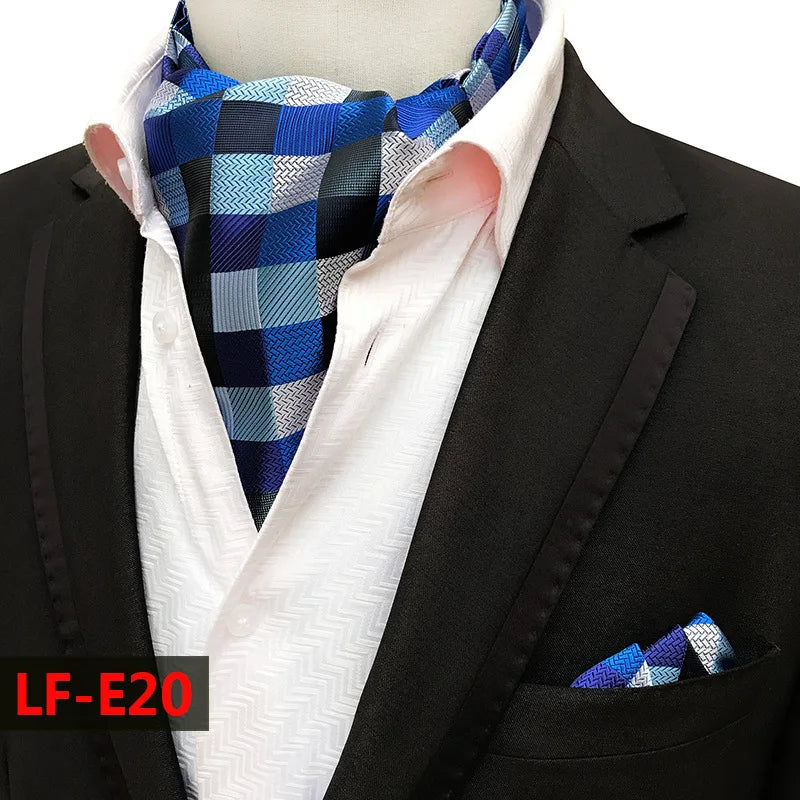 Glamour Men's Scarf Retro Jacquard Tie Cravat Neckerchief Men's Ascot Tie Hanky Suits Set Pocket Handkerchief Men Gift