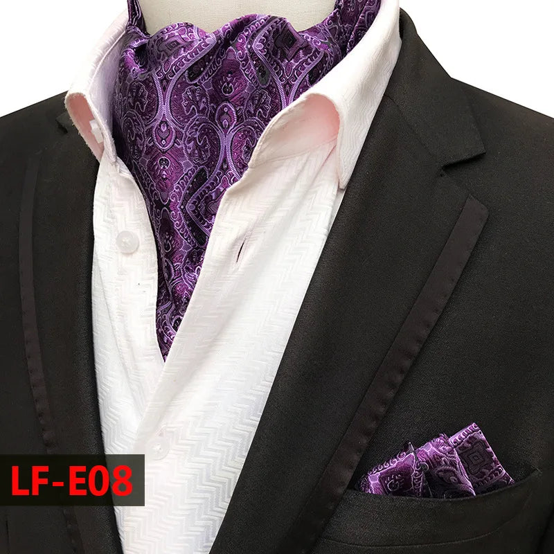 Glamour Men's Scarf Retro Jacquard Tie Cravat Neckerchief Men's Ascot Tie Hanky Suits Set Pocket Handkerchief Men Gift