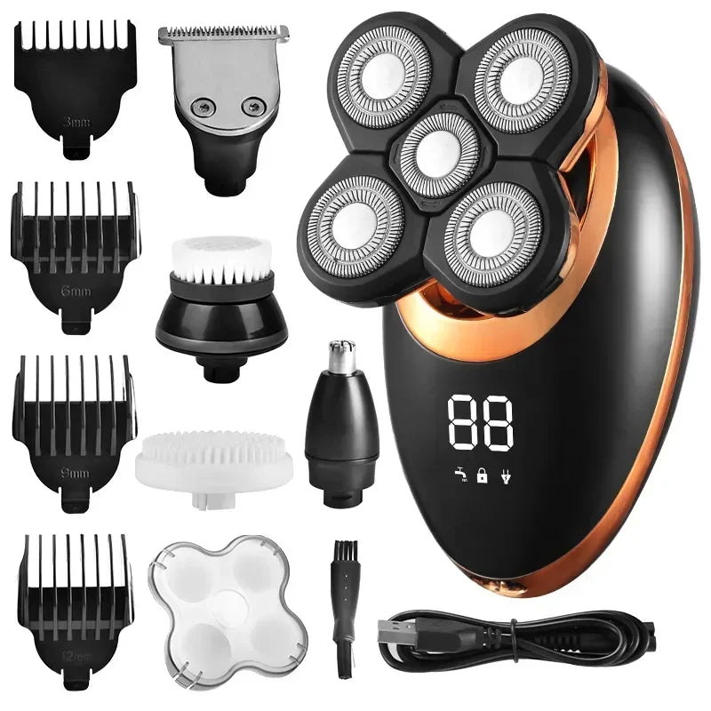 IPX7 Waterproof Electric Shaver Razor for Men Beard Hair Trimmer Rechargeable Bald Head Shaving Machine LCD Display Grooming Kit