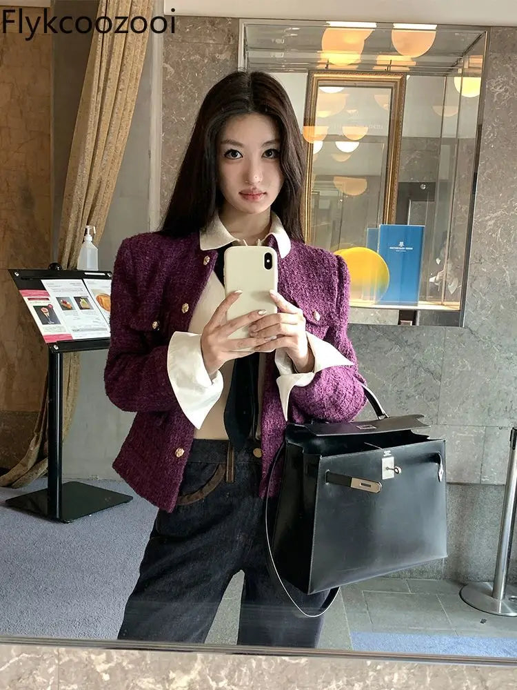 Fashion Popular Tweed Coat + Sleeveless Short Dress Two Pieces Sets of French Temperament High-grade Blazer Mujer