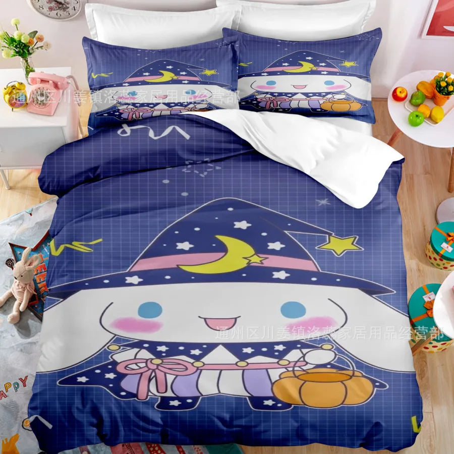 Cartoon Sanrio Duvet Cover Set Kawaii Cinnamoroll Quilt Cover Pillowcase Set Kids Girls Comfortable Bed Set Full Twin King Size