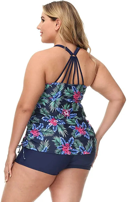 Swimwear Women 2024 New Printed 2 Piece Tankini Swimsuit Tummy Control High Waist Plus Size Women Clothing Sport Bathing Suit