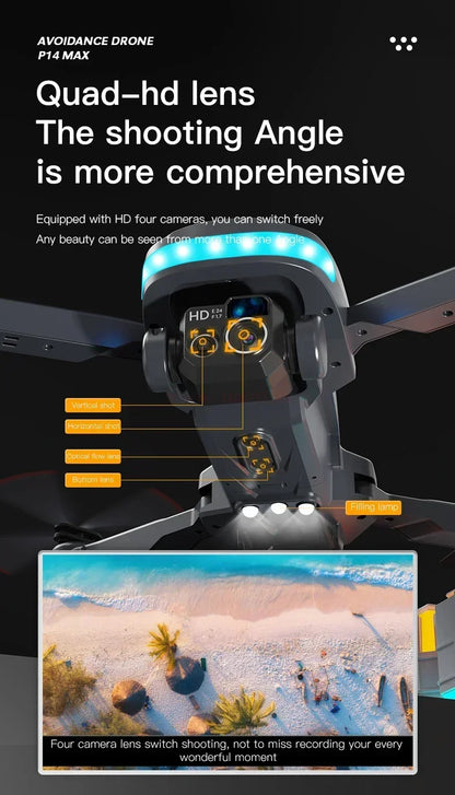 Mini Drone P14 Profesional 8K HD Camera Drones Obstacle Avoidance Aerial Photography Optical flow Foldable Quadcopter Dron Toys