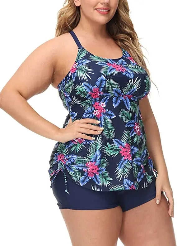 Swimwear Women 2024 New Printed 2 Piece Tankini Swimsuit Tummy Control High Waist Plus Size Women Clothing Sport Bathing Suit