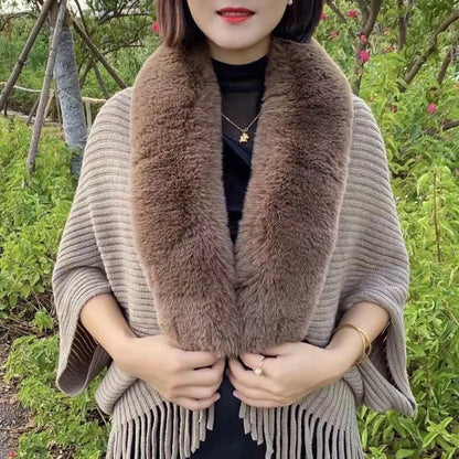 Ladies Knitted Loose Thickened Shawl Autumn Imitation Rabbit Fur Collar Sweater Winter Cardigan Knitted Wool Shawl Sweater Tops