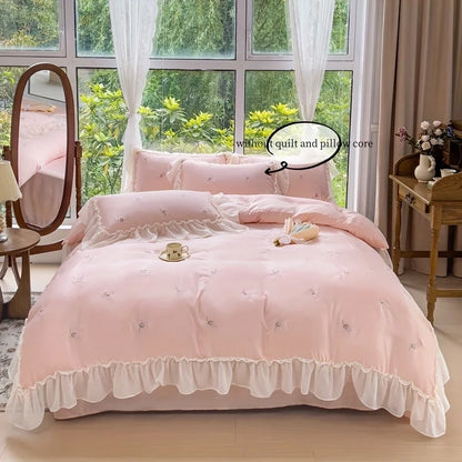 3pcs Elegant rose embroidery Bedding set Lace Duvet Cover Set (1*Duvet Cover + 2*Pillowcase, Without Core)for bedroom guest room