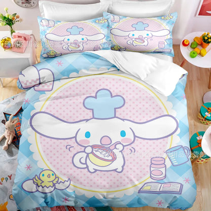 Cartoon Sanrio Duvet Cover Set Kawaii Cinnamoroll Quilt Cover Pillowcase Set Kids Girls Comfortable Bed Set Full Twin King Size