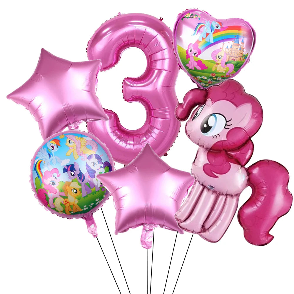 6Pcs Little Pony Foil Balloons Set Cartoon Balloon Pony Birthday Party Decoration Baby Shower Kid Toy Air Globos Supplies