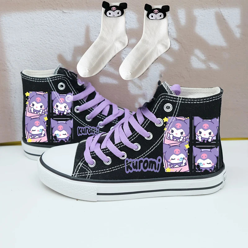 Anime Sanrios Sneakers Kuromi My Melody High-Tops Canvas Shoes Cartoon Cute Cinnamoroll Casual Soft Soled Shoes Gifts for Girls