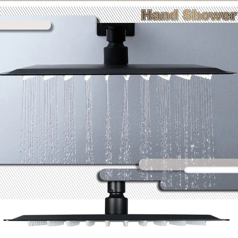 Stainless steel  Black Bathroom Ultrathin 2 mm Rain Shower Head 8/10/12 Inch Wall & Ceiling Square & Round Rainfall Shower head