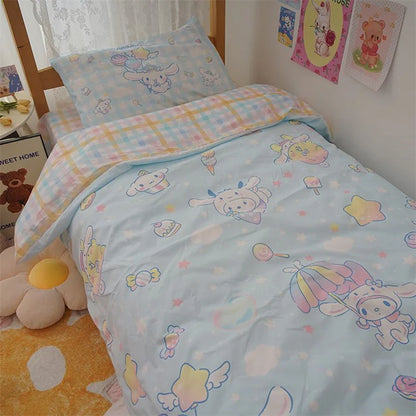 Kawaii Duvet Cover Sanrio Anime Cartoon MY Melody Cinnamoroll Kuromi Comforter Cover Bedding Set Children Girl Women Bed Decor