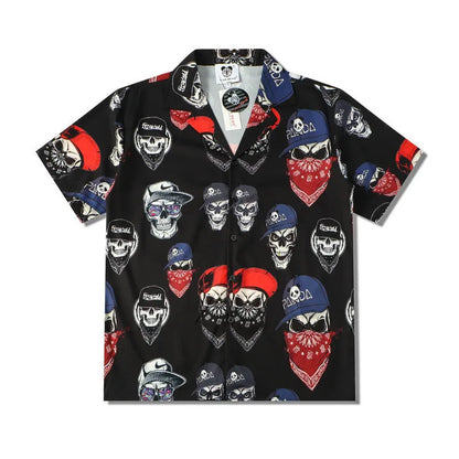 Stylish Flame Skull Printed Hawaiian Shirt Men 2024 Summer New Short Sleeve Beach Shirts Mens Holiday Party Oversized Clothing