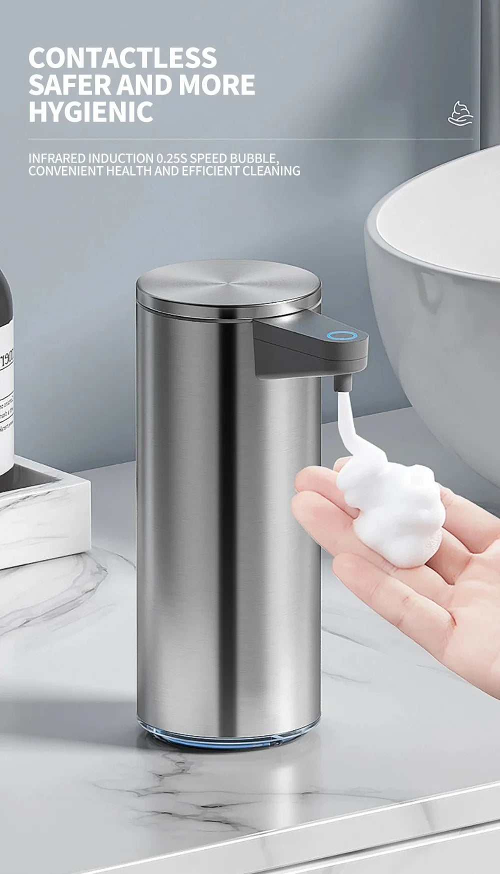 Intelligent automatic sensing stainless steel soap dispenser for washing mobile phones, contactless for home kitchen wall mounte