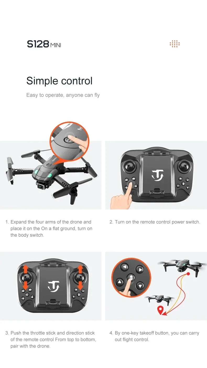 New S128 Mini Drone 4K Professional HD Camera switching Three Obstacle Avoidance Air Pressure Fixed Height Foldable Quadcopter