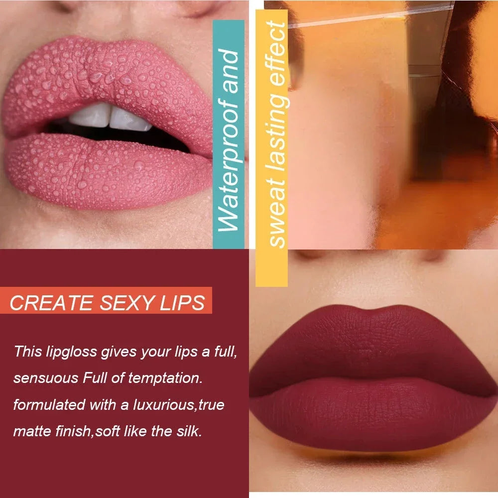 Waterproof Liquid Lipsticks Lip Makeup Matte Velvet Lipstick Lip Gloss Red Sexy Cosmetic Nude 6 Colors Long Lasting Non-marking