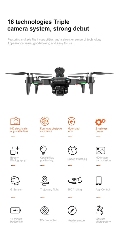 2024 New KY605S Screen Control Drone With Display Screen Obstacle AvoidanceThree Camera HD Aerial Photography Dron Toys Gift