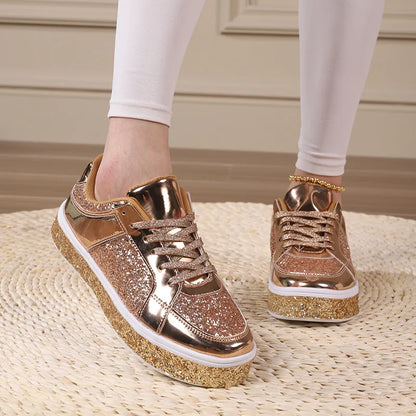 Women's Platform Sneakers Punk Sequin Laser Leather Casual Shoes City Walk Thick Sole Sports Shoes Spangle Nightclub Party Shoes