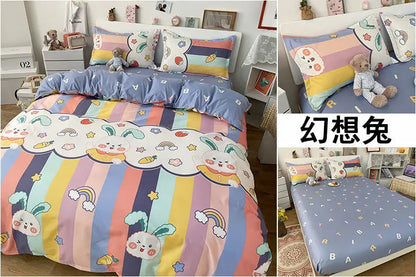 Sanrio Hello Kitty Cotton Bedding Set Cute Double Flat Sheet Duvet Cover Pillowcase Bed Linens Girl Dorm Bedclothes Home Textile