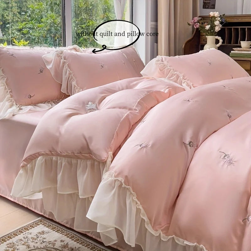 3pcs Elegant rose embroidery Bedding set Lace Duvet Cover Set (1*Duvet Cover + 2*Pillowcase, Without Core)for bedroom guest room