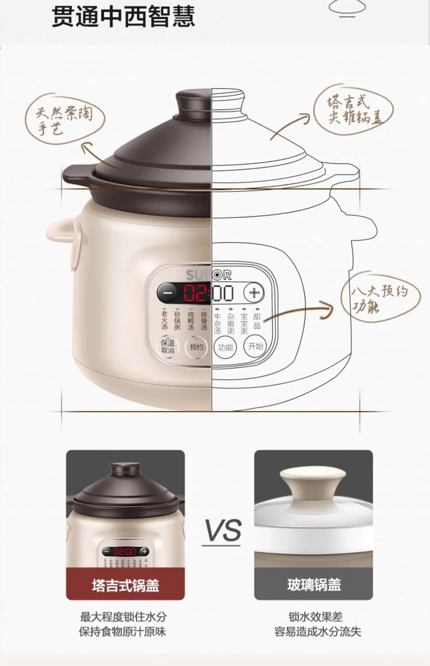 Electric stew pot  home porridge cooking artifact ceramic purple sand porridge pot fully automatic plug-in stew pot