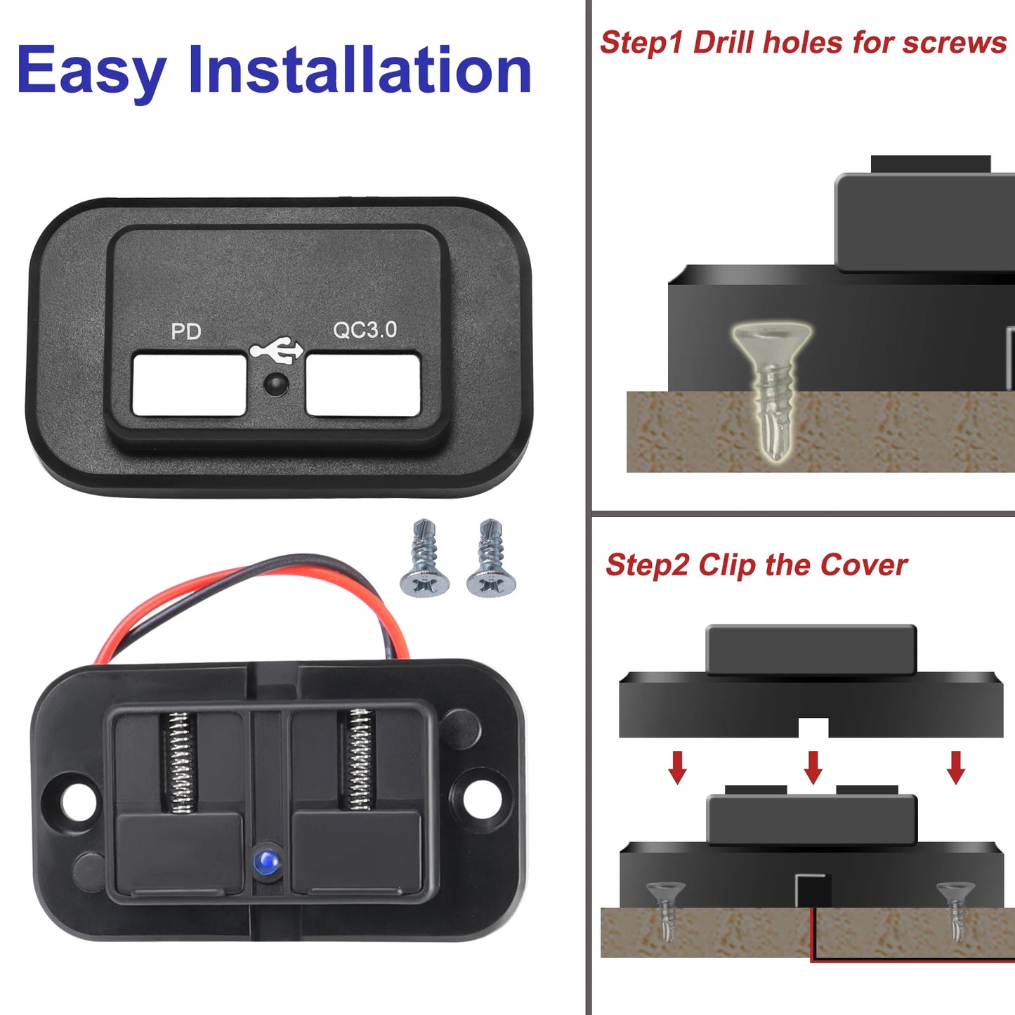 12V/24V 3.1A Car Dual PD USB Port Charger Power Adapter Waterproof LED Socket Mobile Phone Charging Outlet Panel Car Accessories